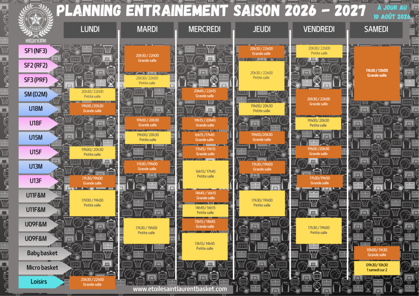 Planning des entrainements